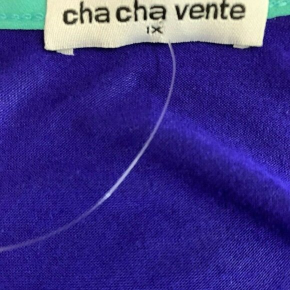 Cha Cha Vente Plus 1X Blue Color Block Pattern Scoop Neck Step-Hem Tank Top - Picture 6 of 6